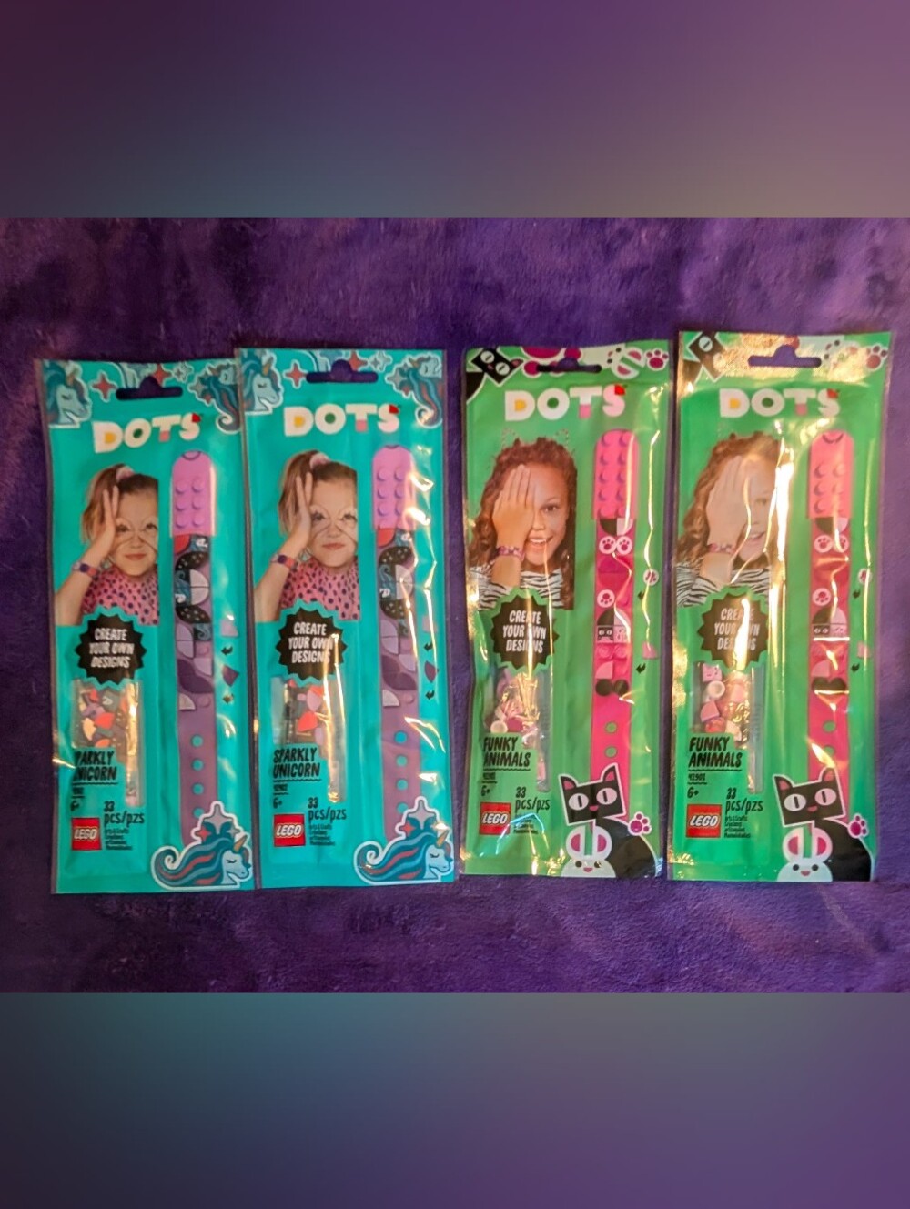 LEGO DOTS Bracelet Lot of 4 - 41901 Funky Animals & 41902 Sparkly Unicorn NEW